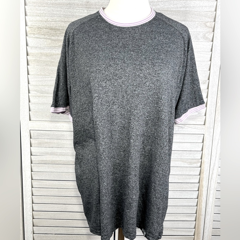 FREE PLANET Men's Ringer Tee Black Space Dye w Purple/White Striped Trim-XL